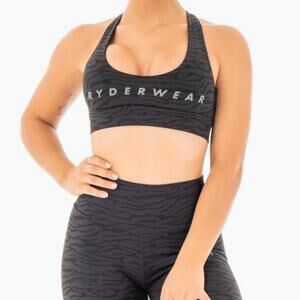 Ryderwear Wild Cross Over Sports Bra in Black Zebra Size Medium